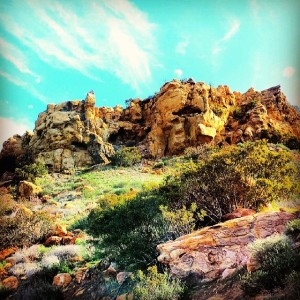 Massive sandstone formation with rock shelters
