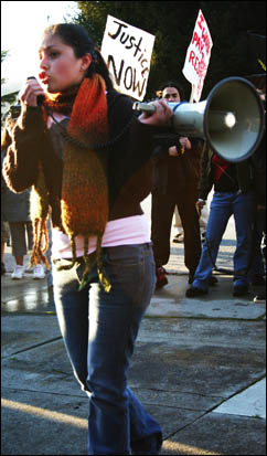 Yadira Ramirez marches against HR 4437 in Santa Cruz on March 17, 2006. Photo by Josh Sonnenfeld.