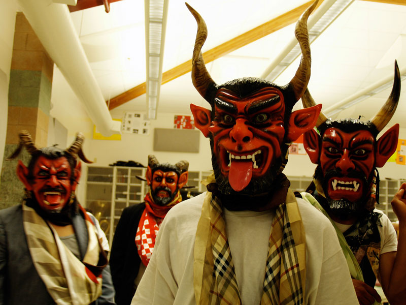 Dancers from Grupo Folklórico Se’e Savi prepare for the Danza de los Diablos (Dance of the Devils) at a Oaxacan Cultural Celebration in Greenfield, California on March 7, 2007.