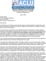 Letter from ACLU of Santa Cruz County to ACLU of Northern California