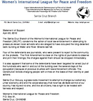 WILPF Santa Cruz: Statement of Support for Eleven Local Activists