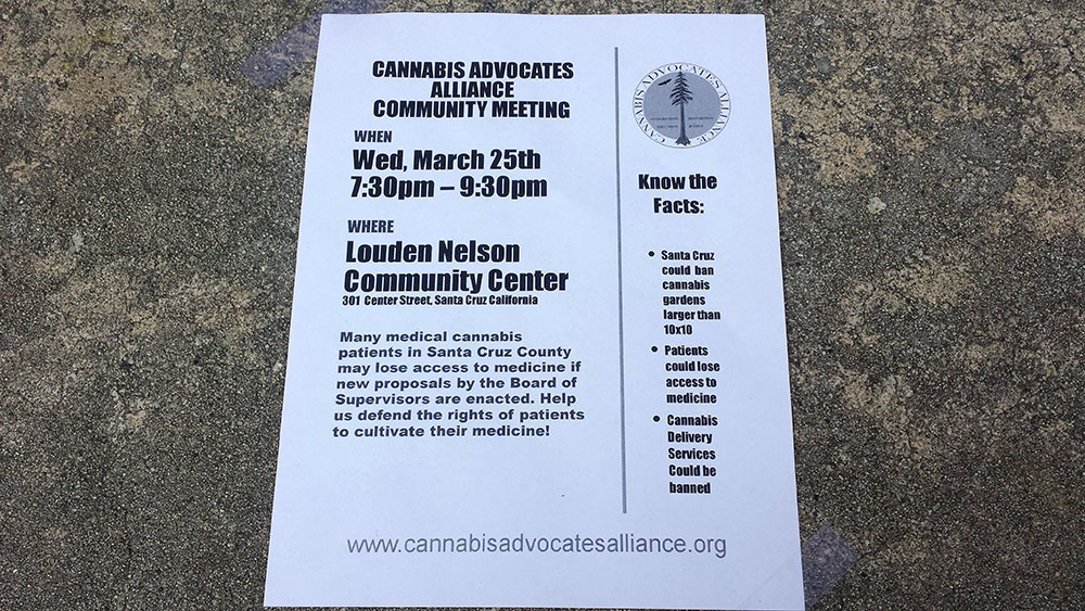 Flyers for the Cannabis Advocates Alliance were distributed after the meeting.